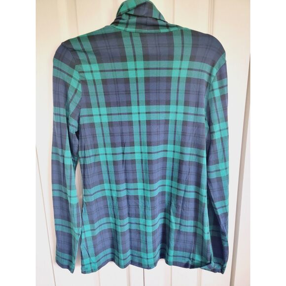 Lands End M/T Tartan Plaid Turtleneck Size M‎ Blue Green Shaped Fit Modal Cotton - Picture 5 of 7